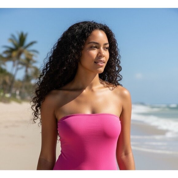 Womens 1980s Ralph Lauren One-Piece Strapless Swimsuit Size 12 Pink - Picture 1 of 8